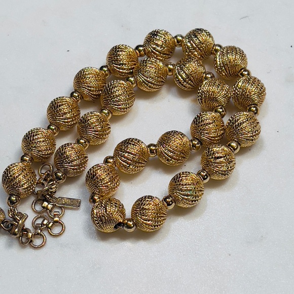 Vintage Monet Gold Tone Textured Beaded Necklace Signed - 17” - Picture 2 of 3